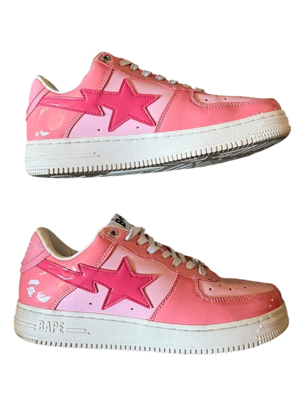 Bapesta Pink Leather Sneaker Shoes